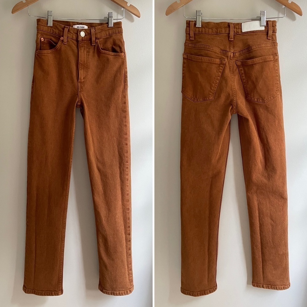 RE/DONE 70s Straight Leg Jeans Washed Terracotta Brown Size 23